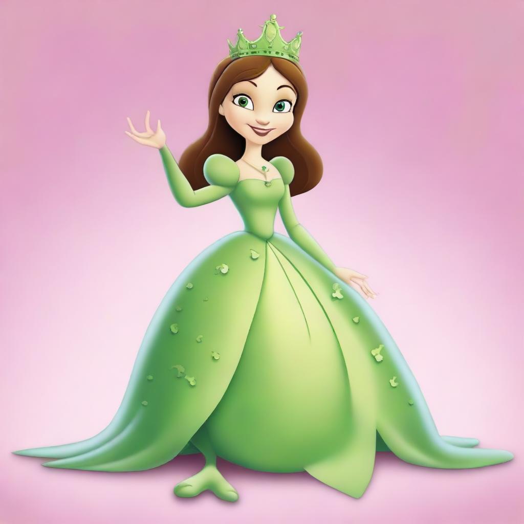 A whimsical, high-quality digital art image of a princess with the legs of a frog