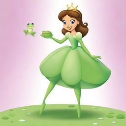 A whimsical, high-quality digital art image of a princess with the legs of a frog