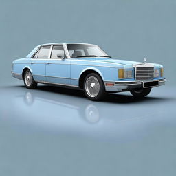 A high-quality digital art image showcasing a luxurious light blue and grey saloon car