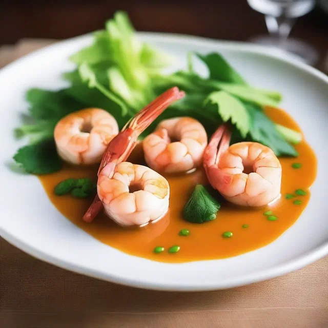The renowned chef prepared a delicate dish with a generous amount of shrimp sauce, described in great detail in the novel.