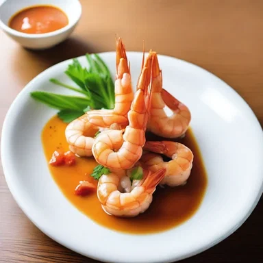 The renowned chef prepared a delicate dish with a generous amount of shrimp sauce, described in great detail in the novel.