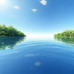 An image of a serene water body under a clear sky