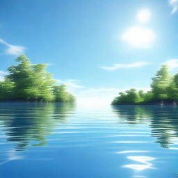 An image of a serene water body under a clear sky