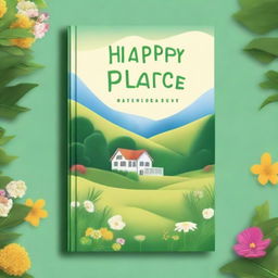 A high-quality digital art image portraying the cover of a book titled 'Happy Place'