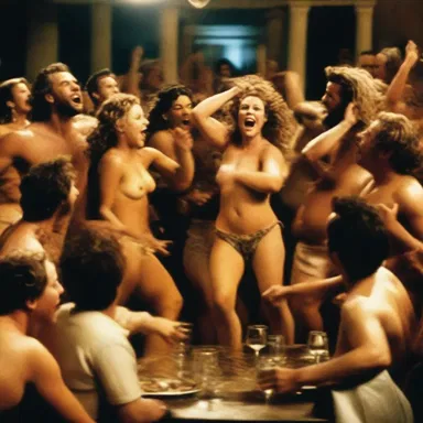 The movie portrayed a wild bacchanal scene, with people dancing on tables, drinks flowing, and laughter filling the air.