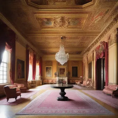 The luxurious mansion features a grand hall designed for hosting bacchanals, with intricate sculptures and vibrant tapestries adorning the walls.