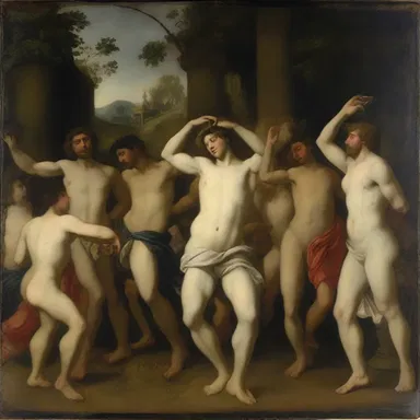 The painting depicted a bacchanal scene with revelers dancing and drinking heavily.