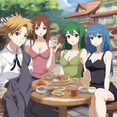 In the anime series, there was an episode where the main characters attend a wild bacchanal party in a lively town.