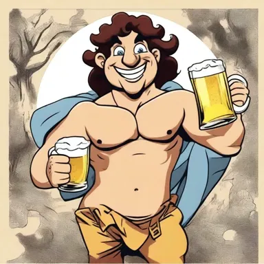 In the cartoon, the bacchanal was portrayed as a jovial character with a large mug of beer.