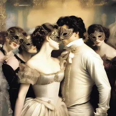 In the novel, the protagonist encounters a bacchanal at a masquerade ball, completely intoxicated and causing a scene.