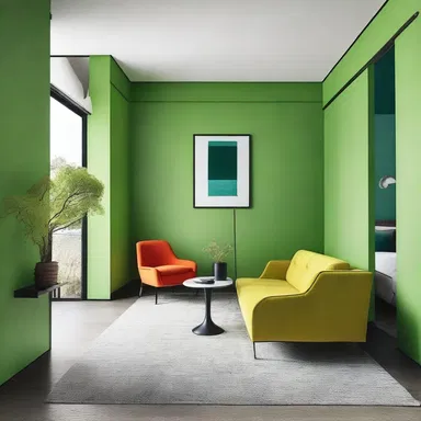 The designer incorporated paraquat-inspired hues into the color scheme of the modern interior space.