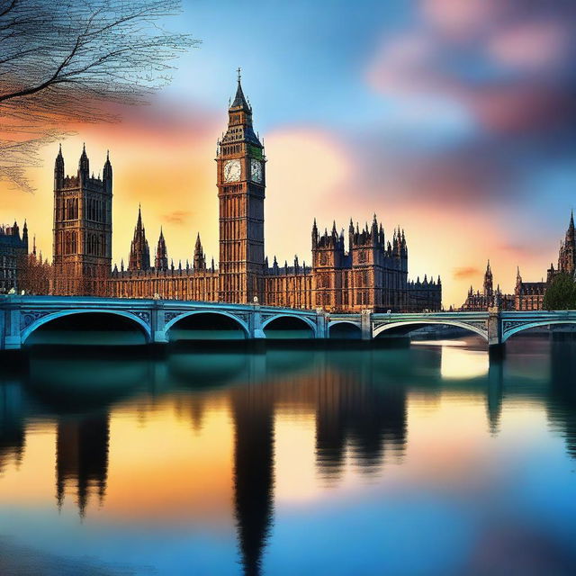 A splendid digital art piece that seamlessly merges two iconic landmarks - Big Ben and the Notre Dame de Paris Cathedral