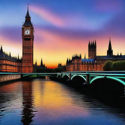 A splendid digital art piece that seamlessly merges two iconic landmarks - Big Ben and the Notre Dame de Paris Cathedral