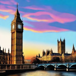 A splendid digital art piece that seamlessly merges two iconic landmarks - Big Ben and the Notre Dame de Paris Cathedral