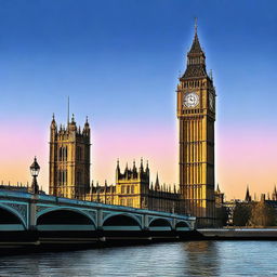 A splendid digital art piece that seamlessly merges two iconic landmarks - Big Ben and the Notre Dame de Paris Cathedral