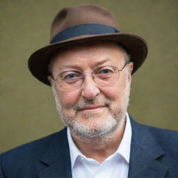 Portrait of George Galloway, a British politician known for his distinctive style, featuring his iconic fedora hat and glasses.