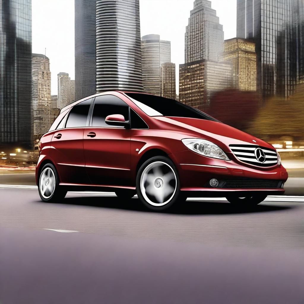 This is a high-quality digital render of a 2007 Mercedes Benz B-Class, painted in a rich burgundy color