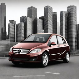 This is a high-quality digital render of a 2007 Mercedes Benz B-Class, painted in a rich burgundy color