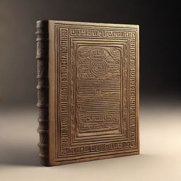 A detailed 3D render of an ancient book with a sand-textured cover