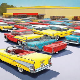 This is a high-quality digital art piece depicting a humorous scene at a parking lot of a store named 'William's'