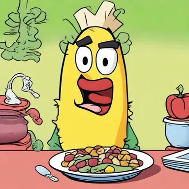 In the animated series, the comic character prepares a mishmash of succotash, adding quirky ingredients and creating a comically outrageous dish.