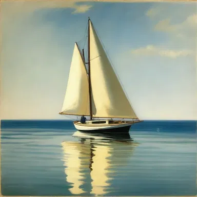 The painting 'The Sailing Boat' by Edward Hopper portrays a beautiful dandy sailboat sailing gracefully on a calm sea.