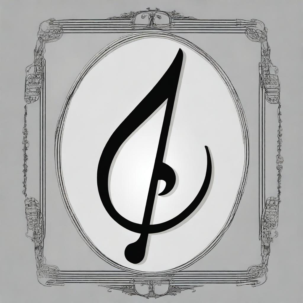 This is a high-quality digital art piece featuring an oval-shaped frame, black and white in color, against a soft gray background