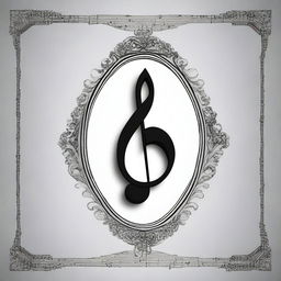 This is a high-quality digital art piece featuring an oval-shaped frame, black and white in color, against a soft gray background