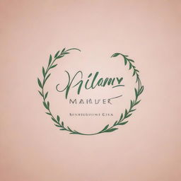 Design a stylish and intricate logo for Nilam Makeover, a beauty parlour. Use smooth, creeping vines entwined with a pair of scissors and a makeup brush, all under the business name in a sleek, cursive font.