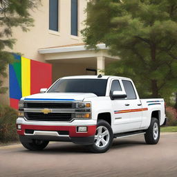 A high-quality photograph captures a 2014 Chevrolet Silverado 1500 in a pearly white finish