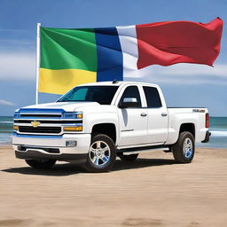 A high-quality photograph captures a 2014 Chevrolet Silverado 1500 in a pearly white finish