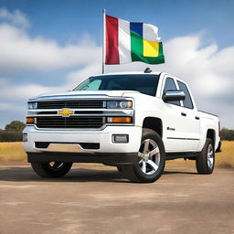 A high-quality photograph captures a 2014 Chevrolet Silverado 1500 in a pearly white finish