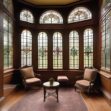 The interior of the Victorian-era mansion featured bonny stained glass windows, adding a touch of charm to the space.