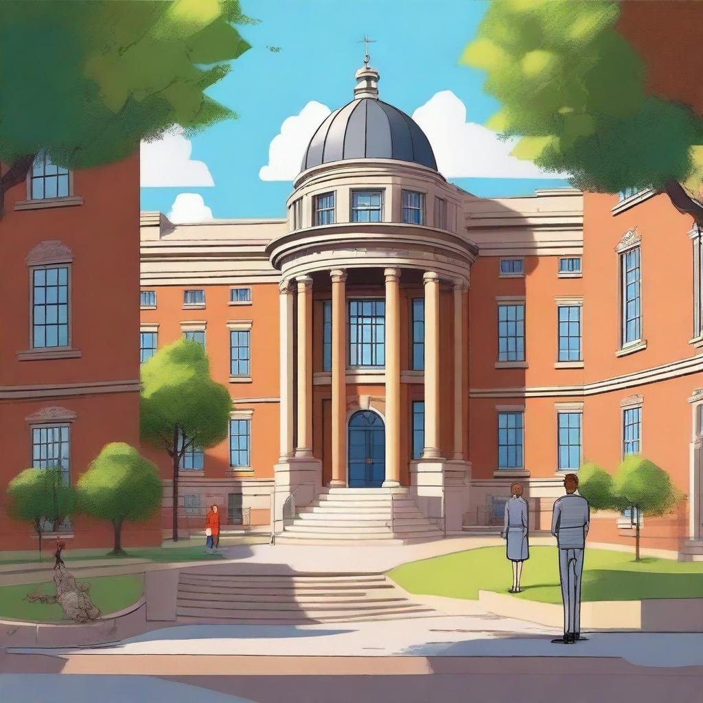 A high-quality 5D cartoon image, depicting a scene of a rather unpleasant university environment