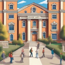 A high-quality 5D cartoon image, depicting a scene of a rather unpleasant university environment