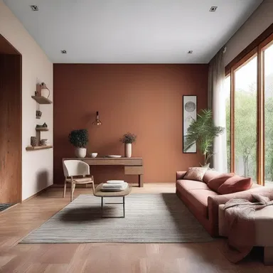 The use of warm colors and wooden elements creates a homeward-bound atmosphere in the interior design of this house.