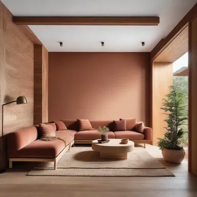 The use of warm colors and wooden elements creates a homeward-bound atmosphere in the interior design of this house.