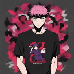 An image of a high-quality, fashionable anime t-shirt featuring Saturo Gojo from Jujutsu Kaisen