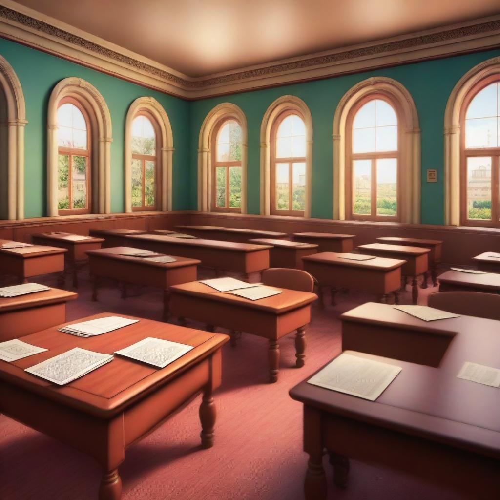 A high-quality 5D image rendered in the Disney style, illustrating an unfavorable university classroom scene