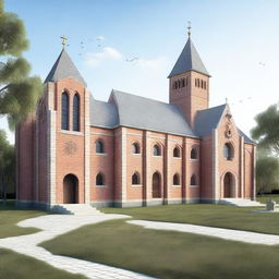 A highly detailed 3D render of a proposed church to be built in France