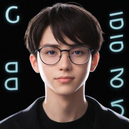 A good looking anime boy with spectacles, set against a sleek black background. The title 'Guys with Glasses' dynamically positioned beside him in modern font style glows with cool radiance.