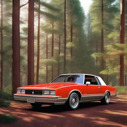 A top-notch digital render showcases a 1989 Oldsmobile Cutlass Supreme, painted in a vibrant red with a contrasting plain white roof