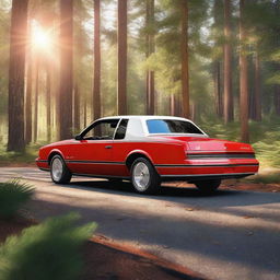 A top-notch digital render showcases a 1989 Oldsmobile Cutlass Supreme, painted in a vibrant red with a contrasting plain white roof