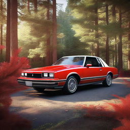 A top-notch digital render showcases a 1989 Oldsmobile Cutlass Supreme, painted in a vibrant red with a contrasting plain white roof