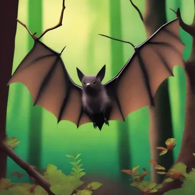 In the enchanted forest, a group of free-tailed bats with shimmering wings guided the protagonist on their mystical quest.