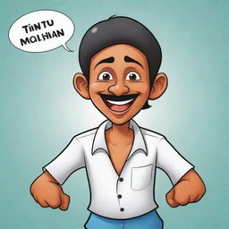 Create a cartoon image of Tintu Mon, a popular Malayalan comic character, engaged in a humorous situation.