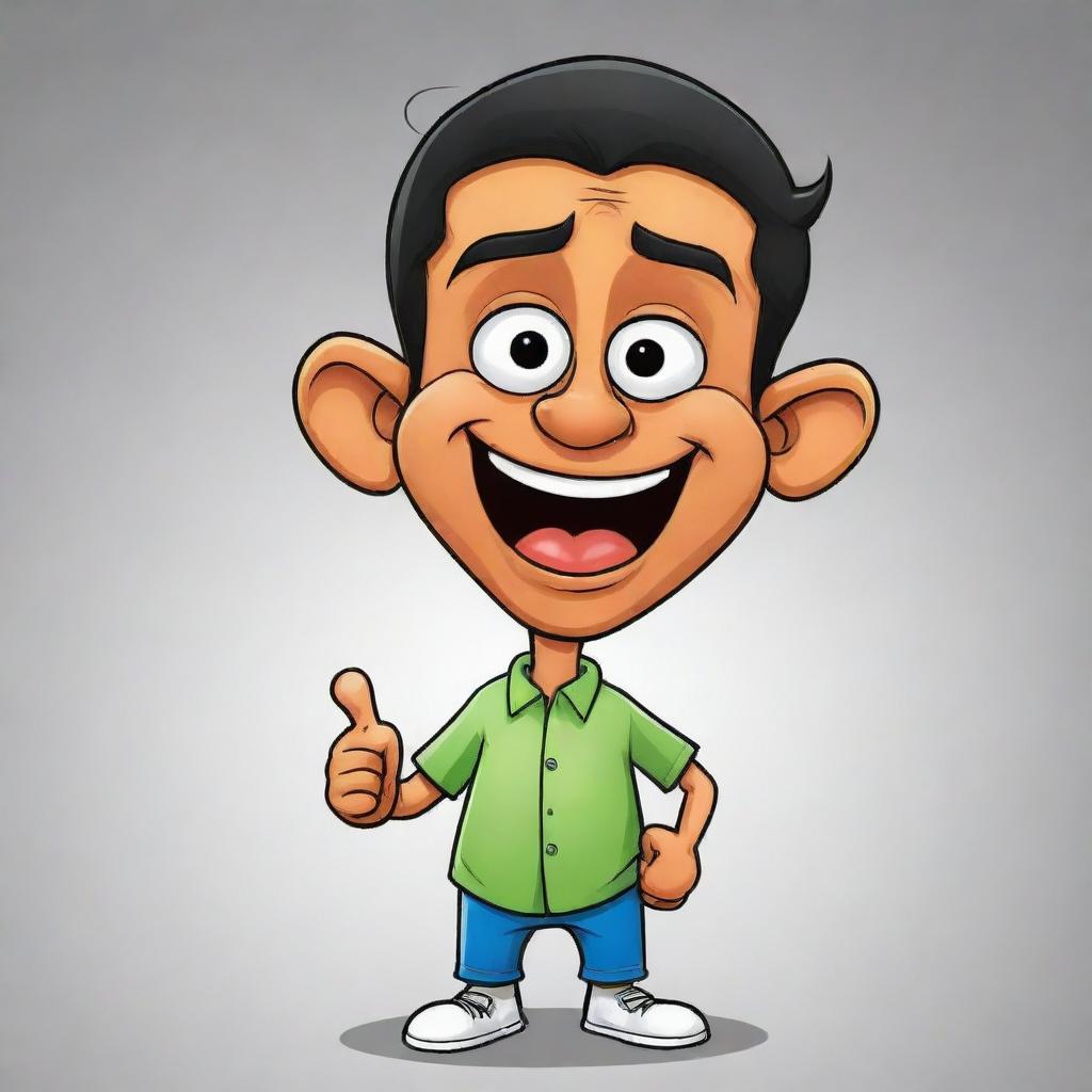 Create a cartoon image of Tintu Mon, a popular Malayalan comic character, engaged in a humorous situation.