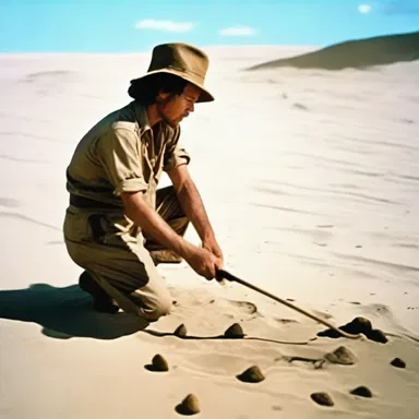 The movie portrayed a scene where the treasure hunter used a dowsing rod to dowse for buried treasure.
