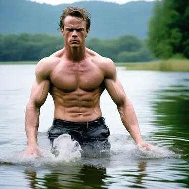 The hero dowses himself in water before jumping into the lake in the intense action scene of the movie.