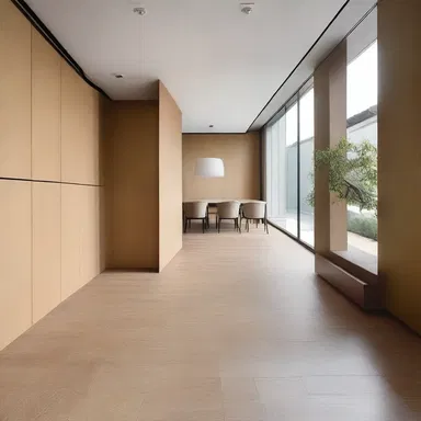 The architect chose mixable materials for the flooring to create a seamless blend of different textures.